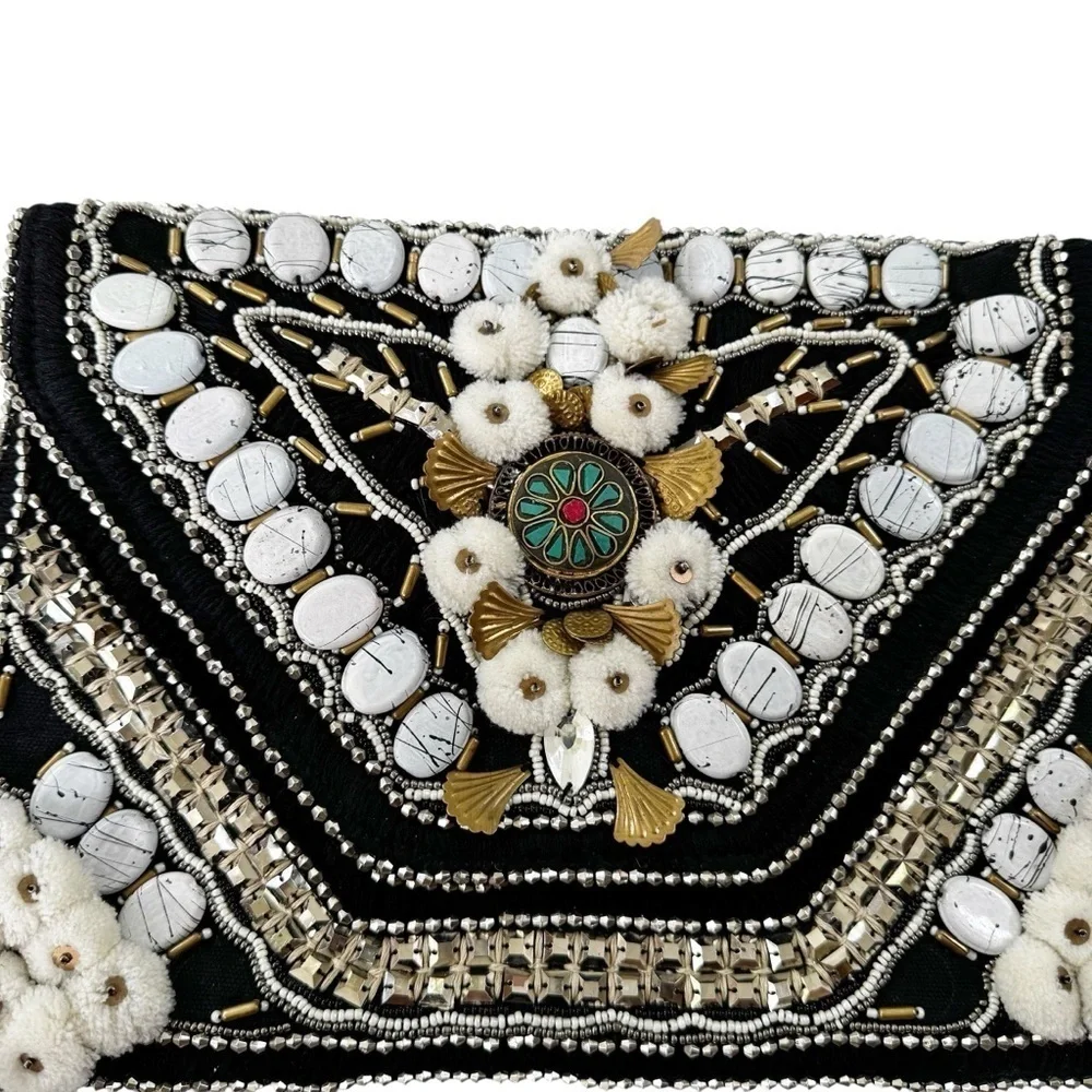 Antik Batik Bag Cuzco Embroidered Beaded Convertible Clutch Black